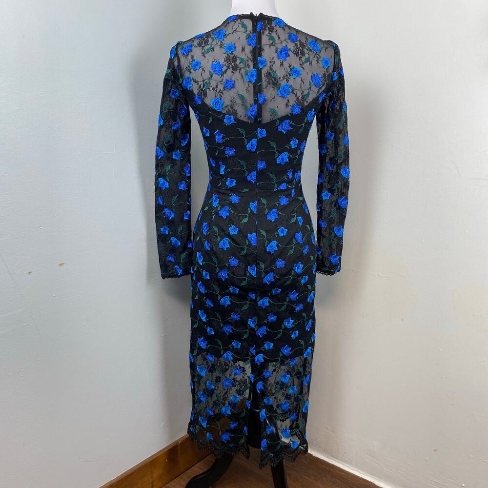 Dress The Population Sophia Indigo Embroidered Lace Illusion Dress Small - Picture 9 of 12